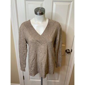 by Anthropologie Light Brown V-Neck 3/4 Sleeve Sweater, Size XS